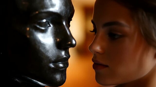 Elegant faceoff woman and sculpted form