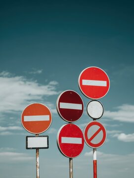 regulation written on multiple road sign no logos no brands ar 34
