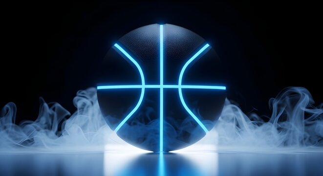Futuristic Neon Basketball with Blue Light and Smoke - Powered by Adobe