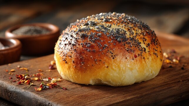 Savor a newly baked round roll topped with poppy seeds - Powered by Adobe