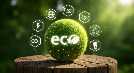Green Eco Sphere Sustainability Concept Digital Icons Copy Space