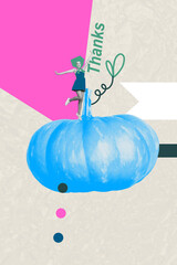 Trendy image zine art pop trend collage of happy girl dance pumpkin vegetable agriculture thanksgiving day celebration event