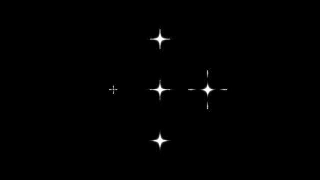 Twinkle star glitter sparkle, stars blinking sparkle cute animation, white cartoon. 4k star sparkle vector doodles, sparkling stars, retro shine movement, motion graphics with black screen background