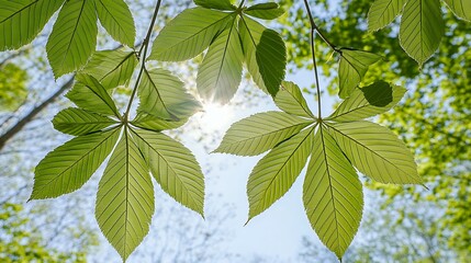 Bright Sunlight Through Green Leaves in Summer