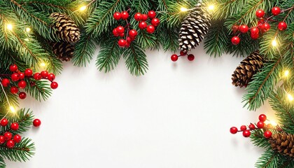 avide&ntilde;o hiperrealista con ramas de pino frescas, bayas rojas brillantes, pi&ntilde;as naturales y luces LED c&aacute;lidas y delicadas. 