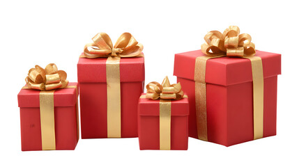 Obraz premium Collection of red gift boxes with golden bows isolated on white background