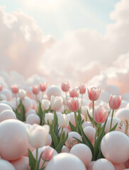 pink tulips in the sky