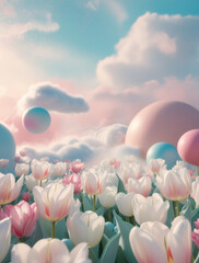 pink tulips in the sky
