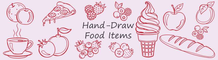 Hand Drawn Deliciousness Sketch Food Apples Pizza Berries Ice Cream Tomatoes Bread Coffee and More Whimsical Art Treats
