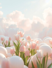 pink tulips in the sky