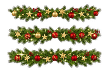 Christmas Garland Borders with Ornaments and Stars Transparent PNG