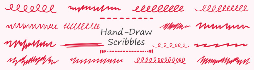 Hand Drawn Red Scribbles Illustration Doodle Art Vector Graphics Sketch Elements Line Design Background Clipart