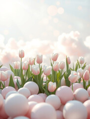 pink tulips in the sky