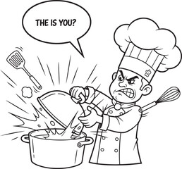 Chef angry while cooking food with pot saying the is you to ingredient inside