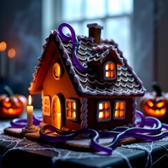Halloween gingerbread house with licorice