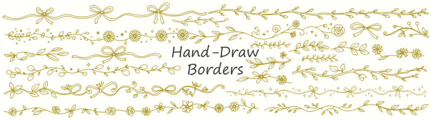 Hand Drawn Borders Floral Elements Elegant Leaves Decorative Ornaments Ribbons Frames Vector Design Botanical