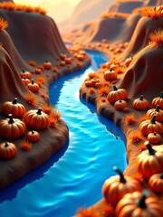 Caramel river flowing through gingerbread valley