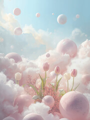 pink tulips in the sky