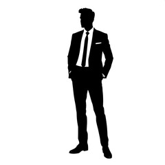 Modern Graphic Poster

Stylized black silhouette of a man in a modern suit, standing in a confident pose on a white background. Designed like a fashion or lifestyle poster &mdash; bold, graphic, and minimal