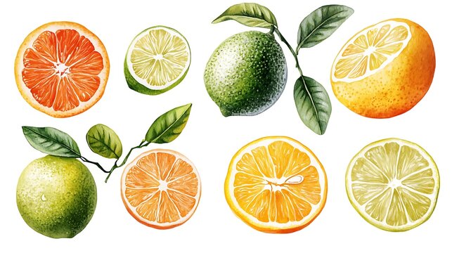 Assortment of fresh citrus fruits isolated on white background - Powered by Adobe