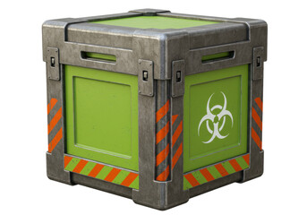 Isolated biohazard container box, toxic waste caution case, science research material, shipping
