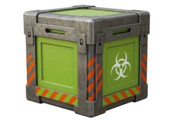 Isolated biohazard container box, toxic waste caution case, science research material, shipping