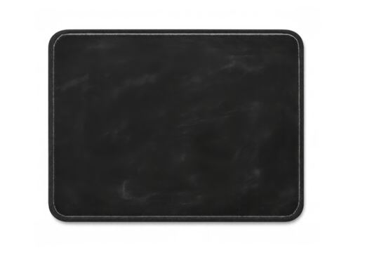 Black empty chalkboard with a textured surface and corner frame, perfect for school, messages, or marketing concepts, transparent background