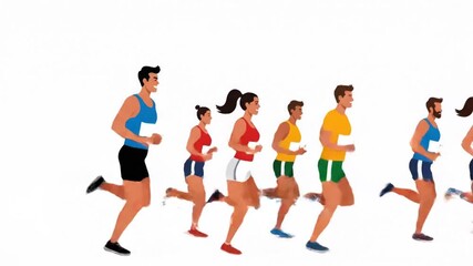 Diverse group of athletes competing in a marathon race illustration.