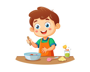 Adorable Cartoon Child Making Food Vector image isolated on white background
