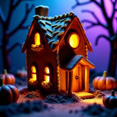 Gingerbread haunted house with pumpkins