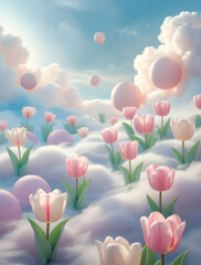 pink tulips in the sky