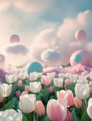 pink tulips in the sky