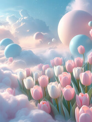 pink tulips in the sky