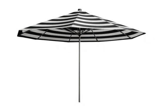 Beach umbrella with black and white stripes providing shade, perfect for summer, vacation, and relaxation concepts