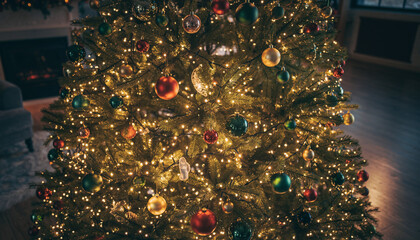 Christmas Tree with Golden Lights