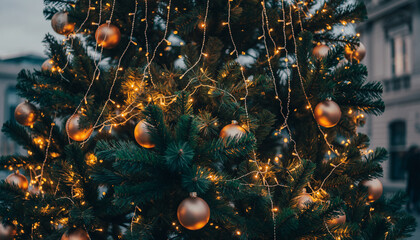 Christmas Tree with Golden Lights