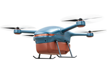 Isolated blue and brown drone with propeller for delivery, surveying and military use