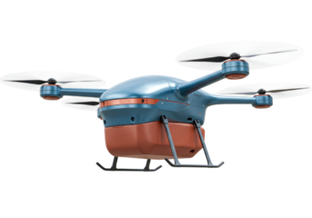 Isolated blue and brown drone with propeller for delivery, surveying and military use