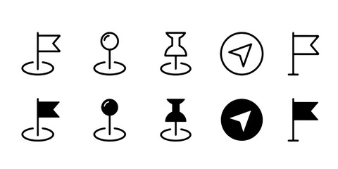 Map pin location icon set. Map markers isolated on white background. Black pointer GPS location symbol. Vector illustration.