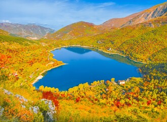 National Park of Abruzzo, Lazio and Molise (Italy) - The autumn with foliage in the mountain natural reserve, with Scanno lake, Camosciara and Villetta Barrea landmark.