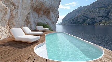 Cliffside Infinity Pool with Turquoise Water and White Loungers