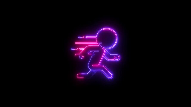 Neon Running Man Icon Animation - Speed, Urgency, Fast Delivery, Stick Figure Run