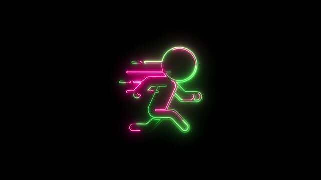 Neon Running Man Icon Animation - Speed, Urgency, Fast Delivery, Stick Figure Run