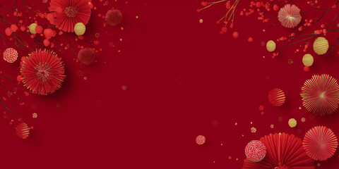 Postcard red flowers on a red background