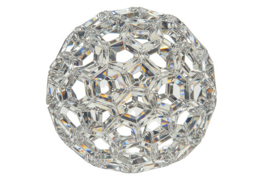 Isolated geometric faceted glass ball, decorative polygonal sphere, crystal orb