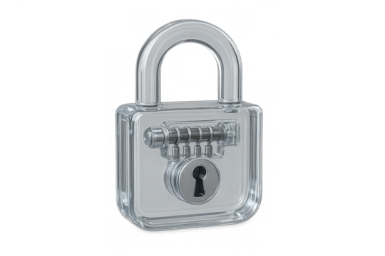 Padlock visualizing data security, privacy, and digital protection with transparent casing revealing internal mechanism