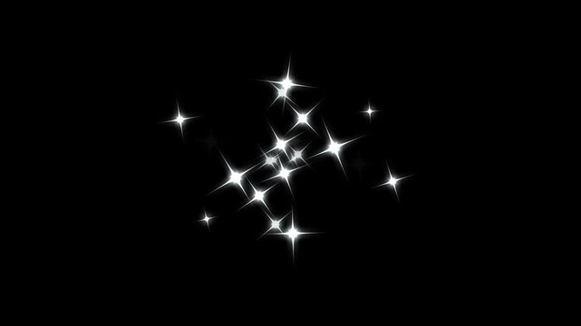 Explosive glitter sparkle stars overlay with twinkling magic dust, retro blinking cartoon doodle stars, shimmering particle burst loop, starry night shine animation effect on black screen . 4k