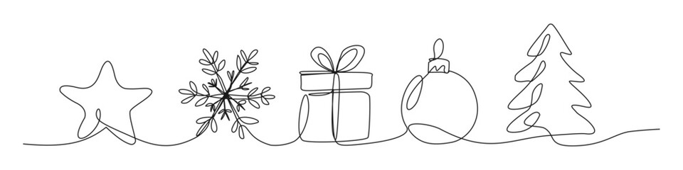 Christmas one line art. Merry Christmas decoration. Vector illustration