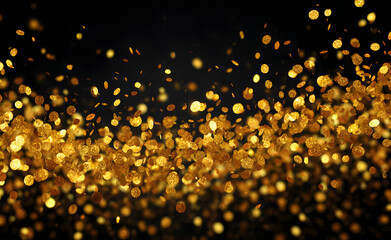 Naklejka premium Falling shiny golden confetti isolated on transparent background. Bright festive tinsel of gold color.