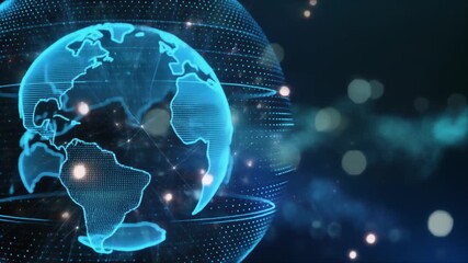Futuristic digital Earth globe illustrating global network connections, data transfer, and worldwide communication technology - Powered by Adobe